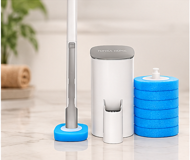 LooFresh disposable toilet cleaning wand and holder in a bathroom